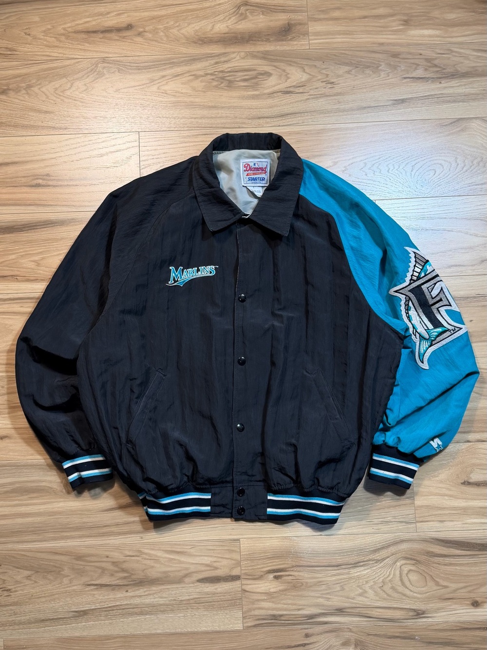 Diamond Supply Co. Black & Teal Bomber Jacket with Team Patch